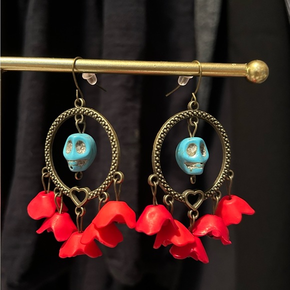 fabiana1075 Jewelry - Skull And Rose  Earrings * Goth Punk Halloween